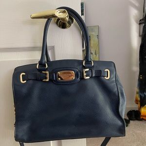 MICHAEL KORS Hamilton Leather Satchel Navy - matching wristlet included!